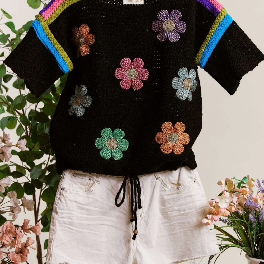 Spring Time Colorful Crochet Flower Sweater by Mello